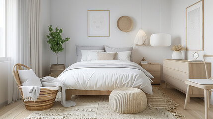 A contemporary minimalist kids' bedroom with streamlined furniture, a neutral color scheme, subtle decor elements