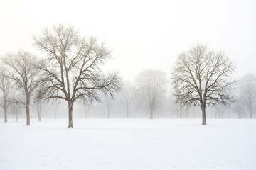 Fototapeta premium Misty Winter Landscape with Bare Trees