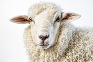 Fototapeta premium Close-up Portrait of a White Sheep with Yellow Eyes