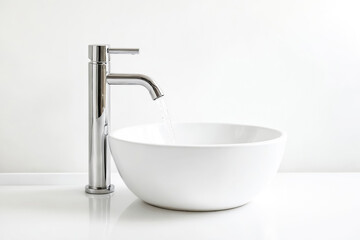 Modern Bathroom Sink With Chrome Faucet and Running Water