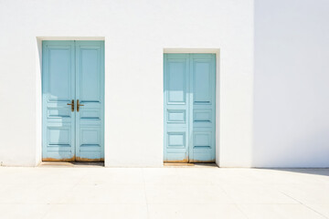 Blue Doors on a White Wall