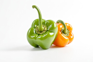 Green and Orange Bell Peppers Isolated on White Background