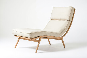 Modern White Leather Lounge Chair with Wooden Frame