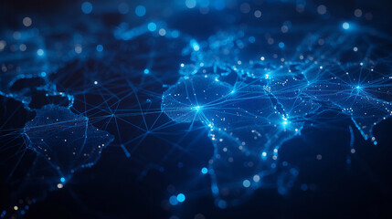 Global Digital Network Map with Connected Data Points and Glowing Links