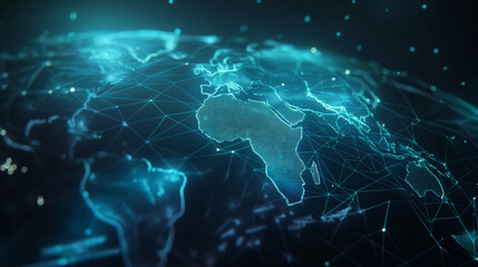 Global Digital Network Map with Connected Data Points and Glowing Links