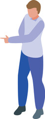 Young man pointing with finger showing direction isometric illustration