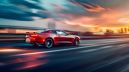 Fototapeta premium A car on the highway in motion at night