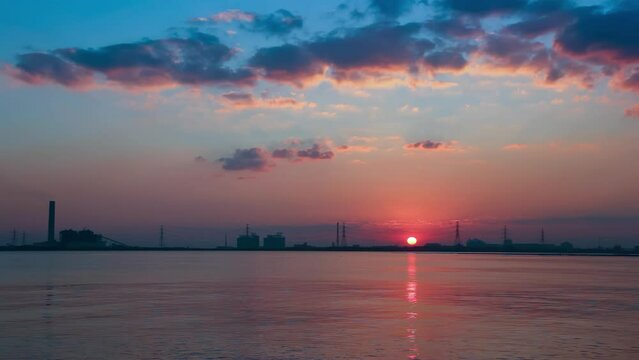 Electricity energy power plant factory sunset time lapse