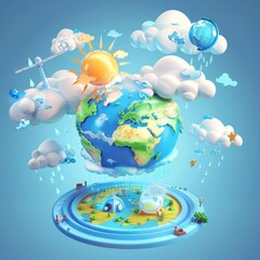 Naklejka premium 314 Dynamic 3D cartoon weather forecast system illustrating atmospheric conditions globally