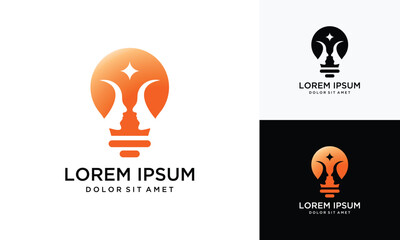 human head logo design template with light bulb. human head bulb logo icon