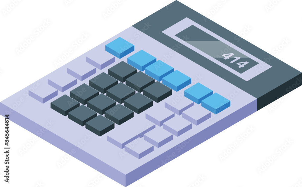 Poster modern calculator is showing the number 414 on its display, suggesting calculations related to accou