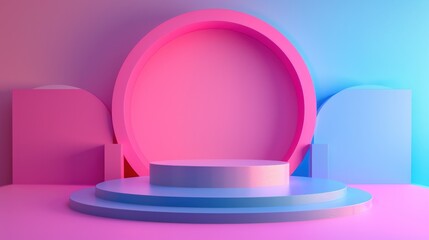 Empty podium background gradient blue and pink blend for product display