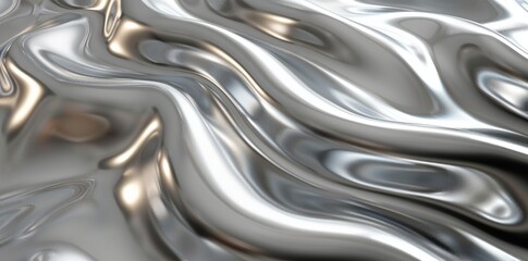 Flowing silver metallic surface with a fluid wavy pattern