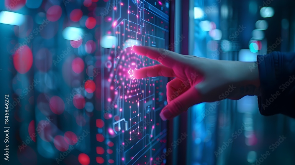 Poster biometric scanner for secure access in futuristic tech building