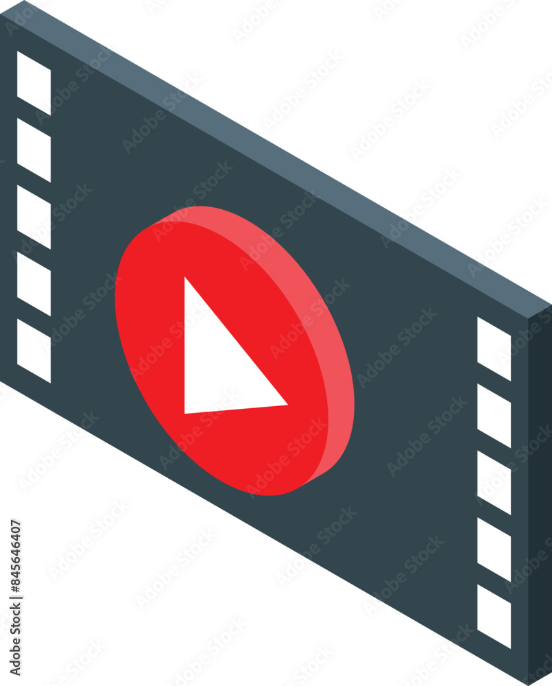 Poster isometric video player interface showing play button for streaming movie or tv show
