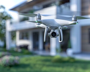 Aerial Security Drones Patrolling Smart Home Perimeter with AI Powered