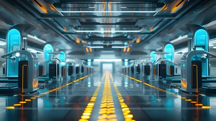 Obraz premium Futuristic Airport with Automated Check In and Smart Luggage Handling Systems