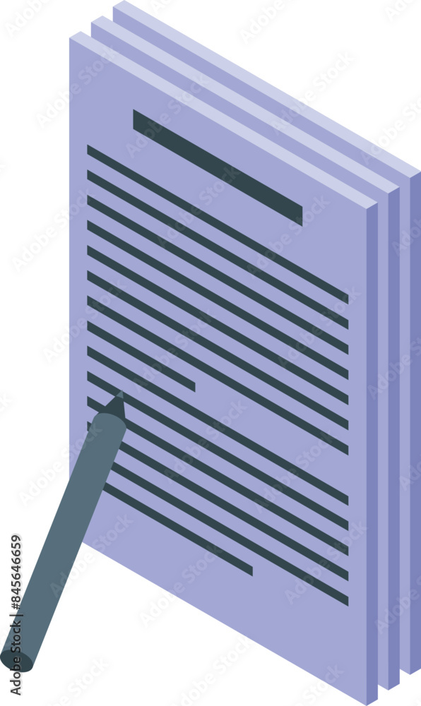 Poster pencil editing document isometric icon representing proofreading process and writing task