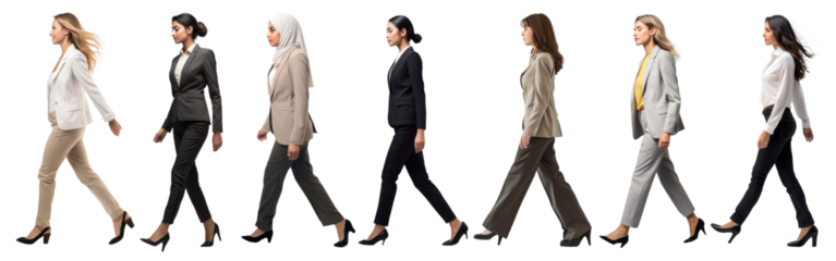 Diverse women walking set