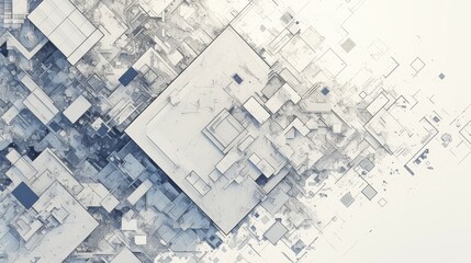 Fototapeta premium Futuristic abstract background with a geometric pattern in white and blue tones