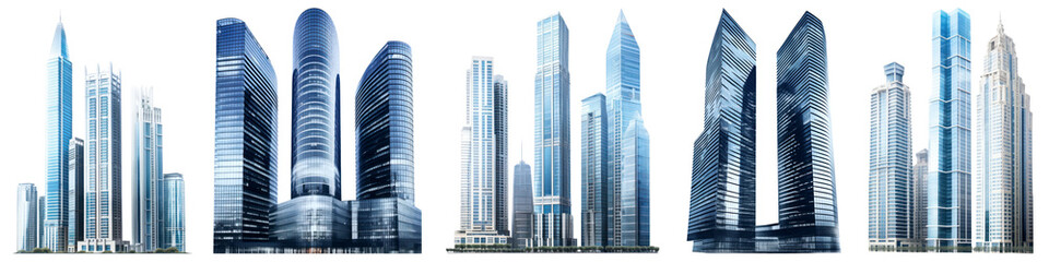 Fototapeta premium Modern tall office buildings png on transparent background