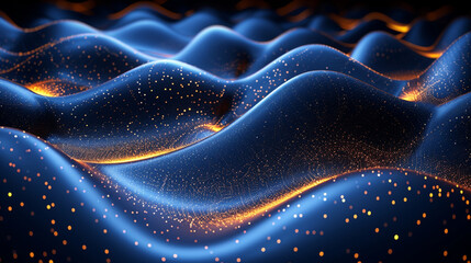 Obraz premium 3D abstract dark blue background with dots pattern vector design, technology theme