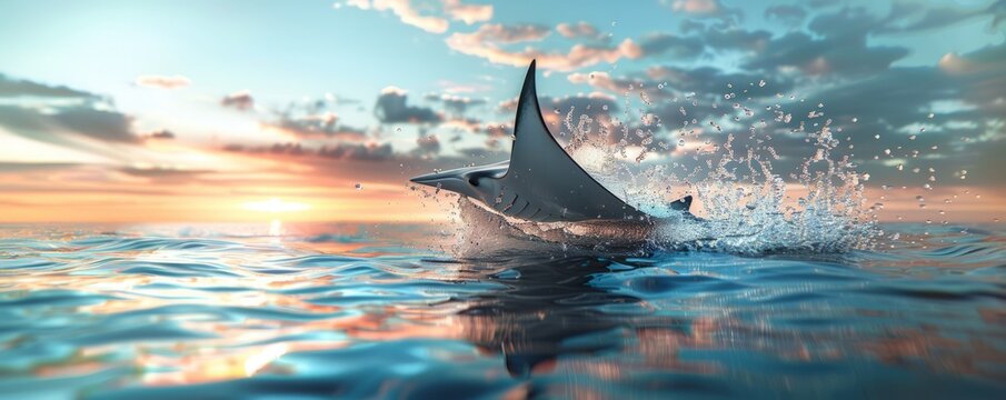 Graceful mobula rays leaping out of the water, 4K hyperrealistic photo