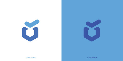 Check Box Logo Design. Simple Checkmark and Hexagon Shape with Minimalist Style. Vote Logo, Icon, Symbol, Vector, Design Template.