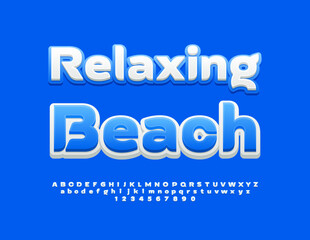 Vector creative emblem Relaxing Beach with modern Font. Unique set of Alphabet Letters and Numbers