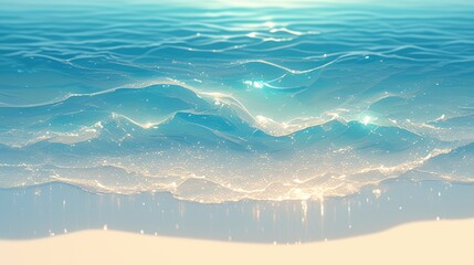 Crystal clear ocean water gently lapping on golden sand beach on a sunny day