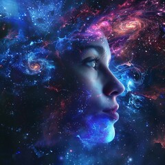 Cosmic Nebula Fantasy Portrait, with cosmic nebulae and fantasy elements, hyperrealistic 4K photo.