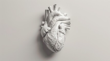 Minimalistic white anatomical heart sculpture against a neutral background, symbolizing love, science, and art.