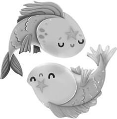 Zodiac Sign - Hand Drawn Illustration - Fishes