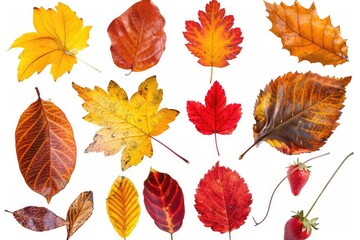 Fototapeta premium Autumn leaves isolated on white background for seasonal decor