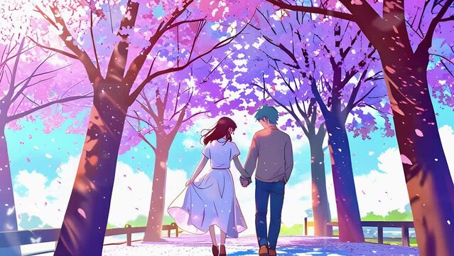 A romantic couple glow love passion 2D Japanese Lo-fi Purple fantasy Anime style 4K Seamless loop hip-hop chill vibes Relaxing music lofi bites vaporwave animation