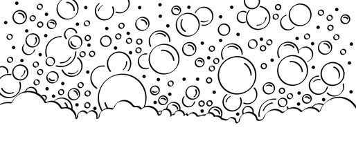 Sparkling water, water drops. Cartoon bath soap with lather silhouette. Soap with foam and bubbles. Vector icon or symbol. Clean, bath suds. shampoo. World water day, March, Save the water. H2O