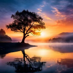 sunset over the lake