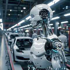 Fototapeta premium robot operario de montaje trabajando en fabrica industria del automóvil coche