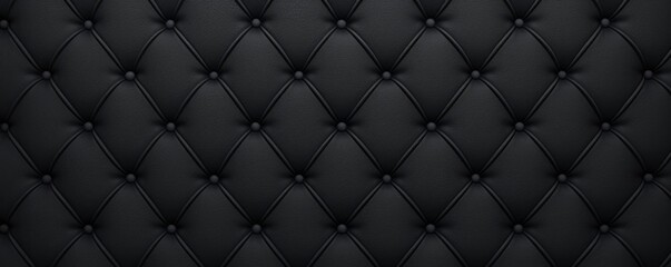 Luxurious black leather upholstery with buttons forming stylish rhombus pattern background