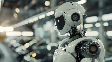 Fototapeta premium robot operario de montaje trabajando en fabrica industria del automóvil coche