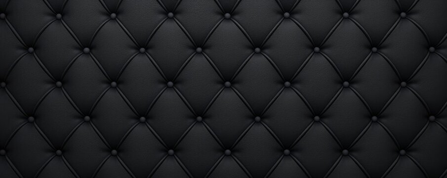 Luxurious black leather upholstery with buttons forming stylish rhombus pattern background