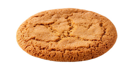 Photograph of a single ginger snap cookie isolated on a pure white background