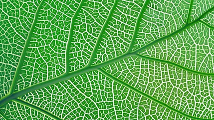 Obraz premium Close-up of a vibrant green leaf showing intricate vein patterns, perfect for nature and botanical designs.