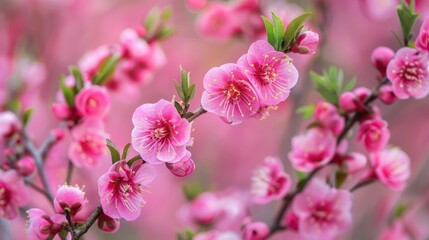 Fototapeta premium Vividly colored plum flowers blooming in abundance