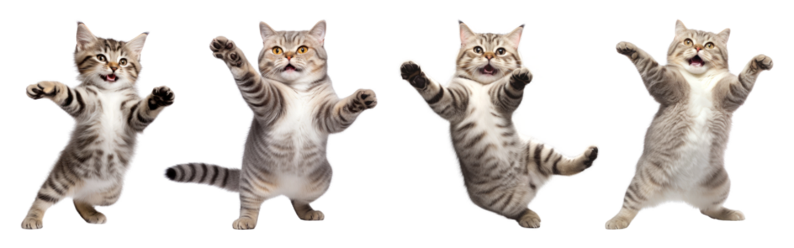 Happy smiling cat dancing set