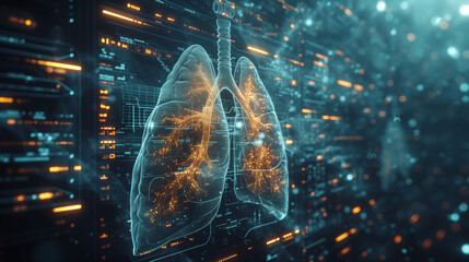Futuristic medical research for lungs health care background with screen 