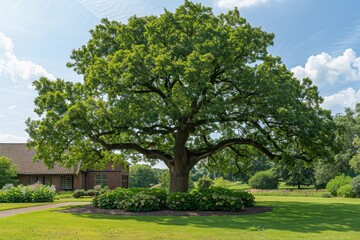 Large Oak Tree in a Lush Green Park on a Sunny Day