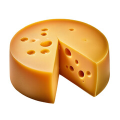 a close-up of a cheese wedge with holes, placed on a black background.