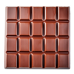 a chocolate bar with a ribbed pattern on a dark background. The chocolate appears to be in a foil wrapper with a reflective surface.