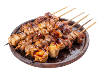 PNG of Yakitori, Delux setup for advertising compost, Japanese skewered and grilled chicken, isorated on white background for make PNG picture